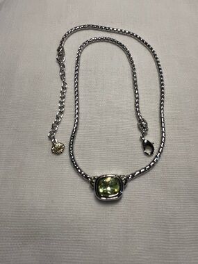 John Medeiros adjustable length Sterling Silver Necklace with Light Green Stone
